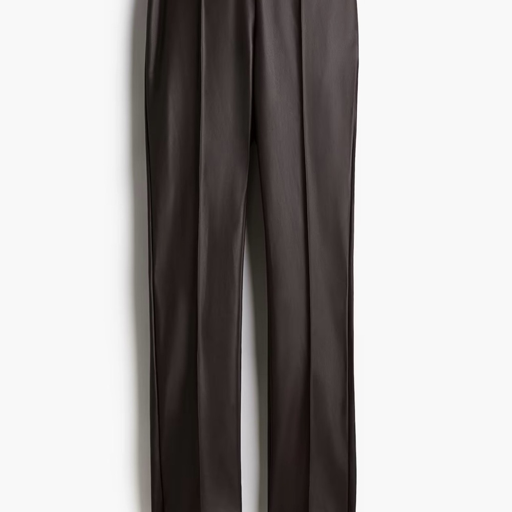H&M Dark Brown Faux Leather Straight-Leg Pants